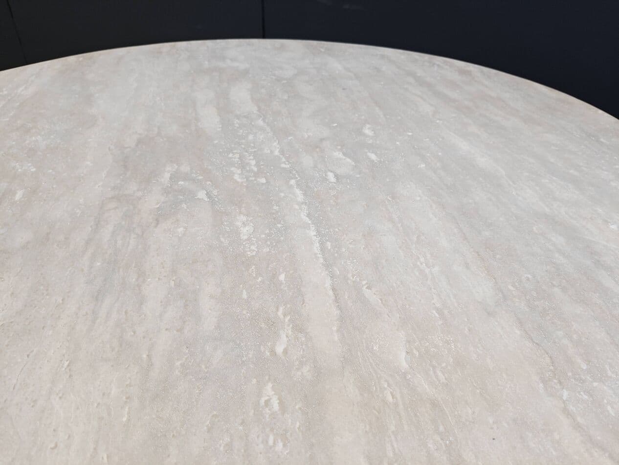 Stół jadalniany okrągły, trawertyn beżowy, Włochy, lata 70. - 270031