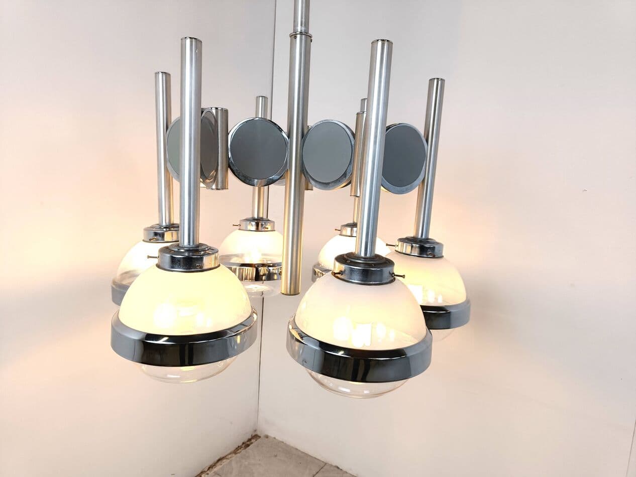 Żyrandol Space Age, szkło Murano przezroczyste, chrom srebrny, Włochy, lata 70. - 269994