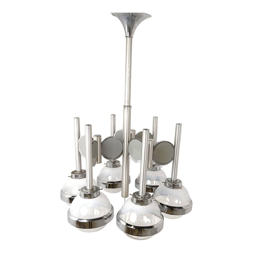 Żyrandol Space Age, szkło Murano przezroczyste, chrom srebrny, Włochy, lata 70.