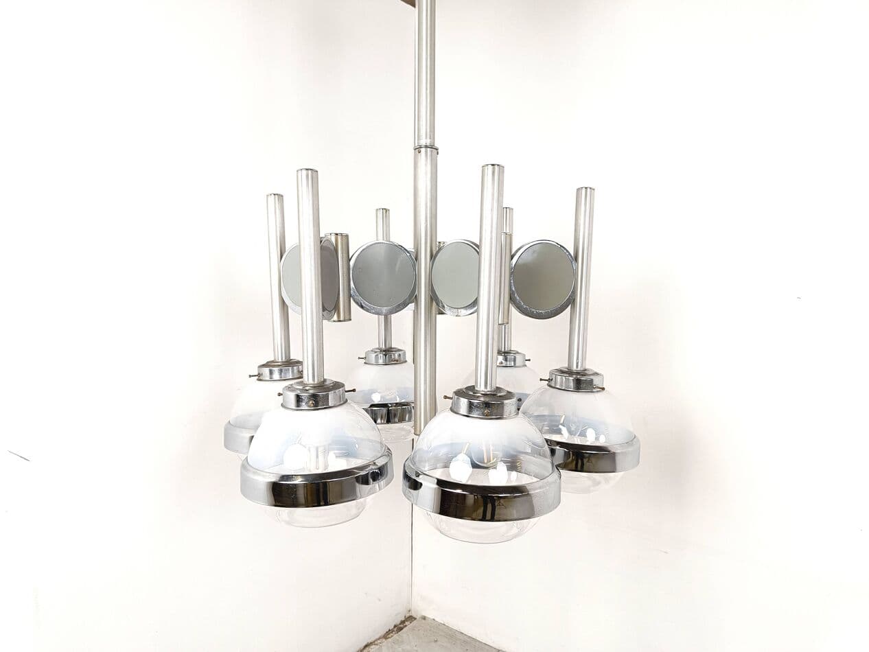 Żyrandol Space Age, szkło Murano przezroczyste, chrom srebrny, Włochy, lata 70. - 269989