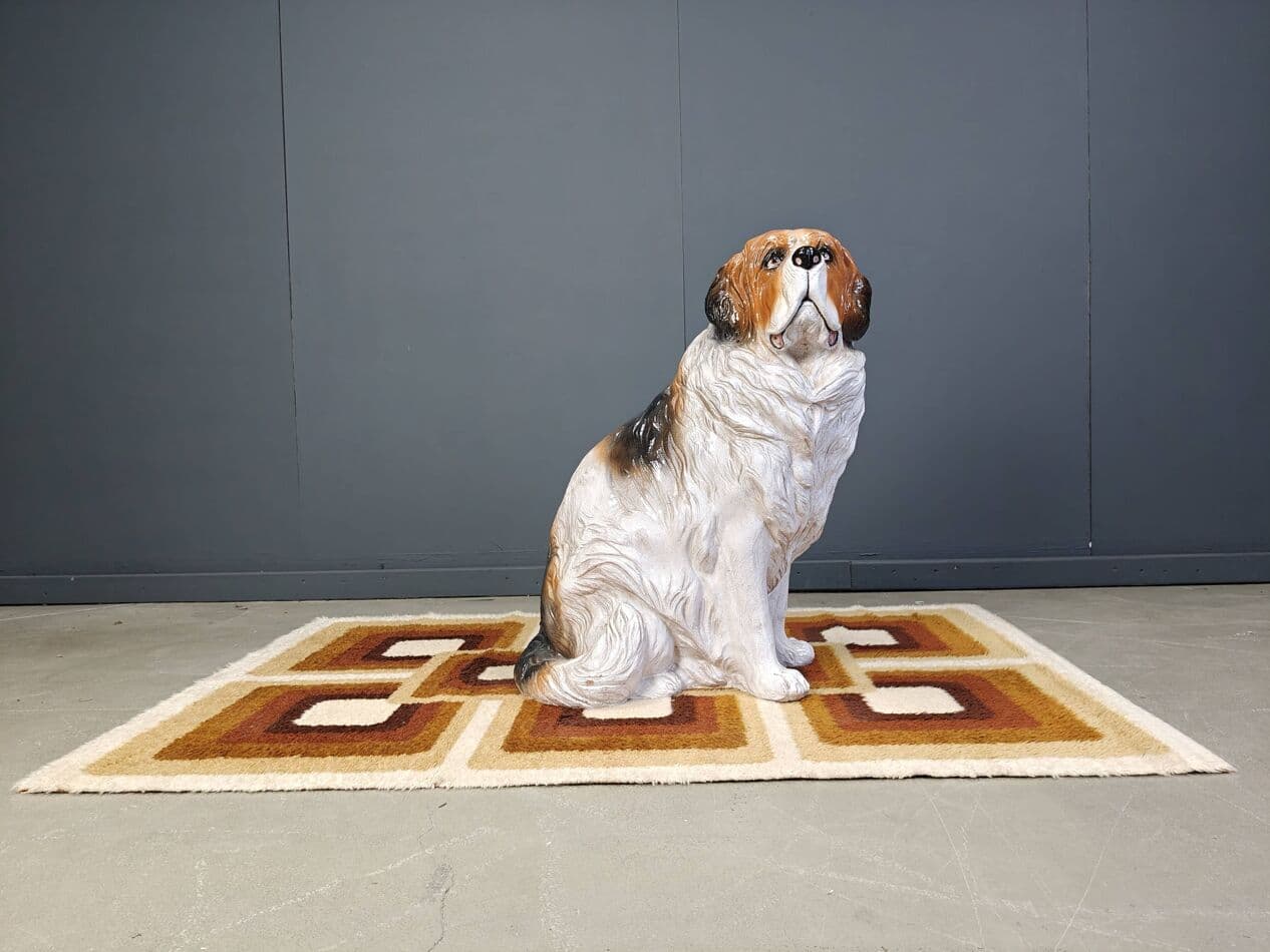 Rzeźba psa bernardyna naturalnej wielkości, multikolor, terakota szkliwiona, Włochy, lata 60. - 269967