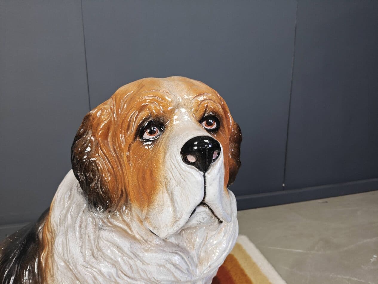 Rzeźba psa bernardyna naturalnej wielkości, multikolor, terakota szkliwiona, Włochy, lata 60. - 269966