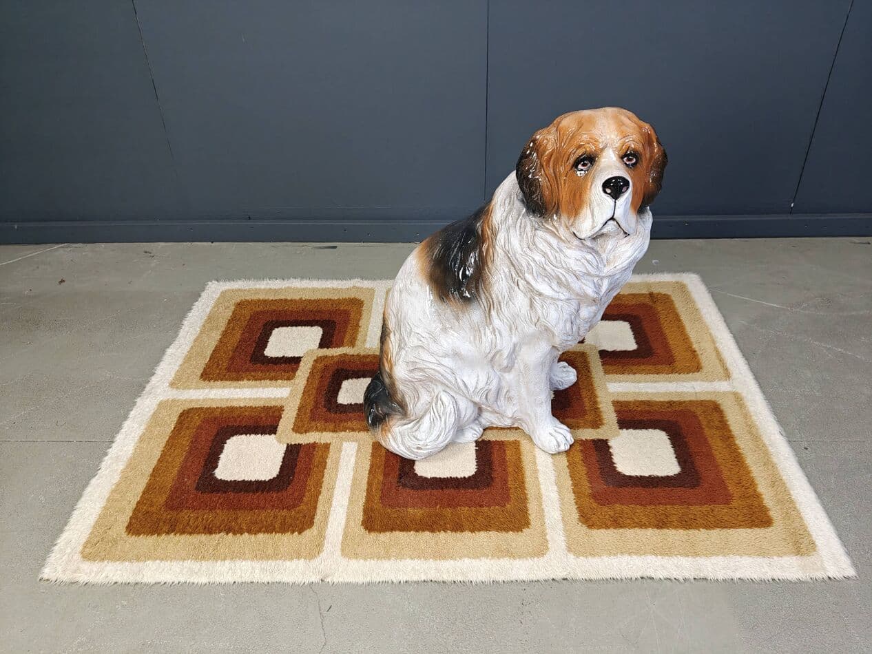 Rzeźba psa bernardyna naturalnej wielkości, multikolor, terakota szkliwiona, Włochy, lata 60. - 269968