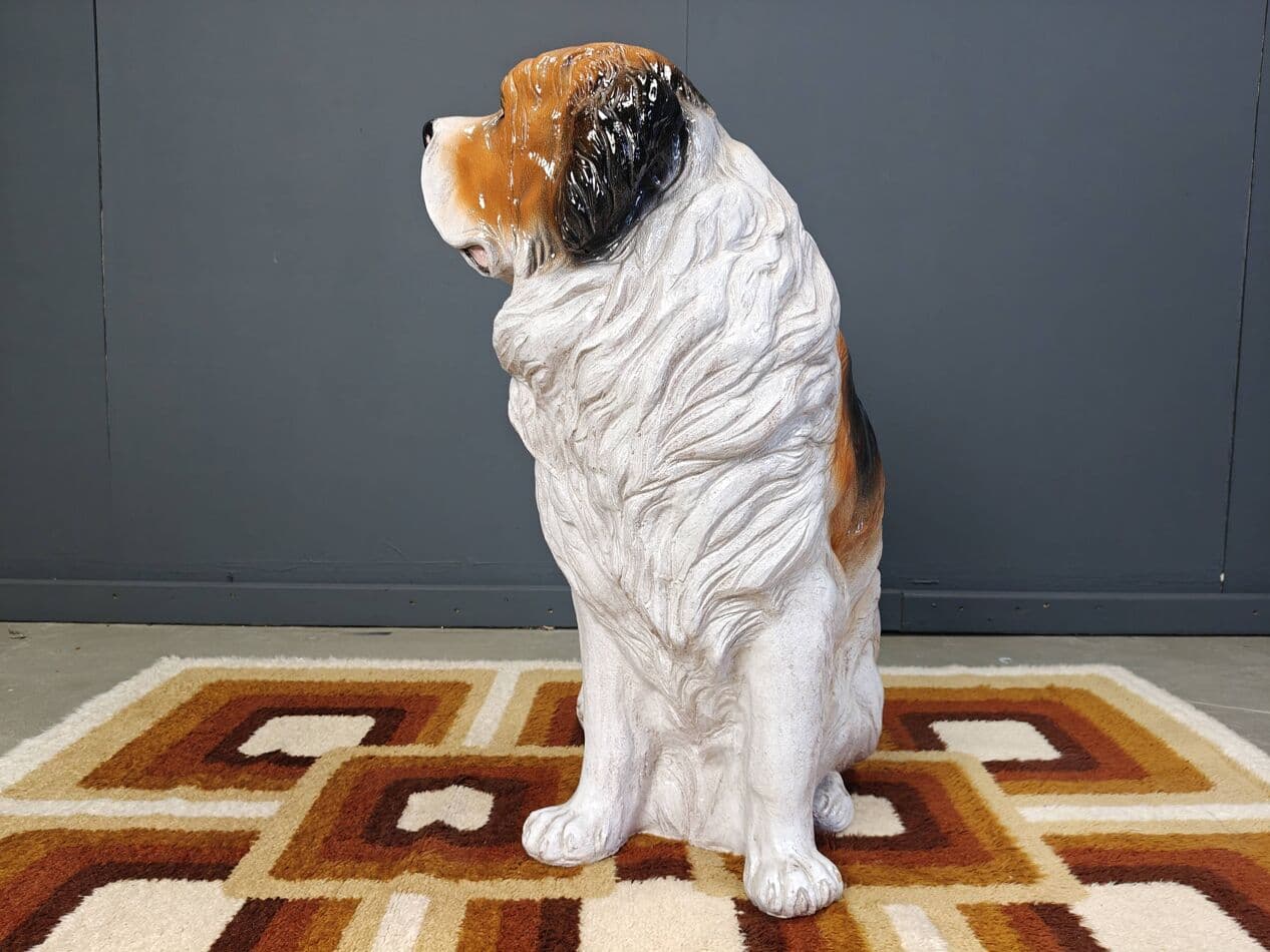 Rzeźba psa bernardyna naturalnej wielkości, multikolor, terakota szkliwiona, Włochy, lata 60. - 269963