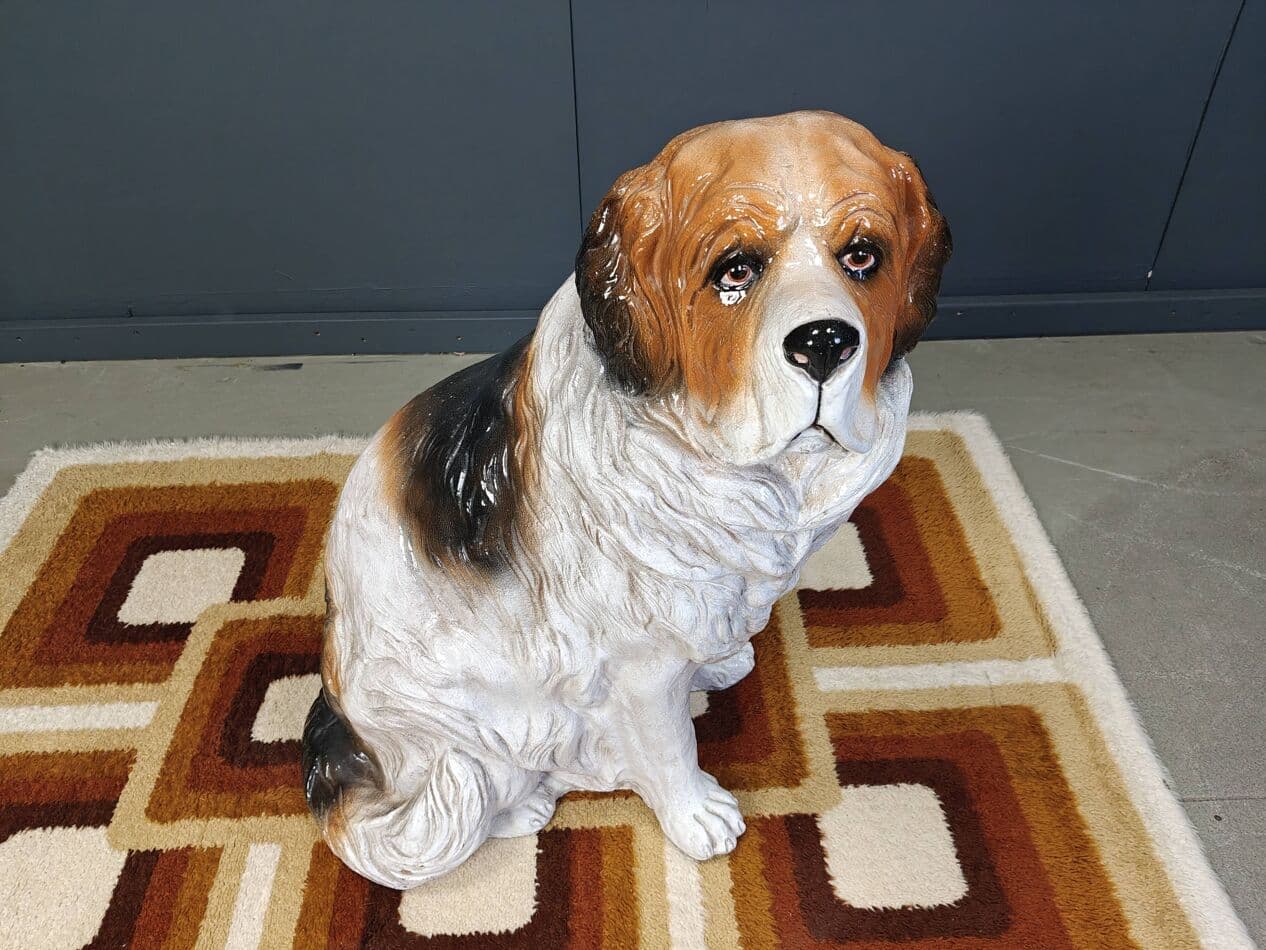 Rzeźba psa bernardyna naturalnej wielkości, multikolor, terakota szkliwiona, Włochy, lata 60. - 269965