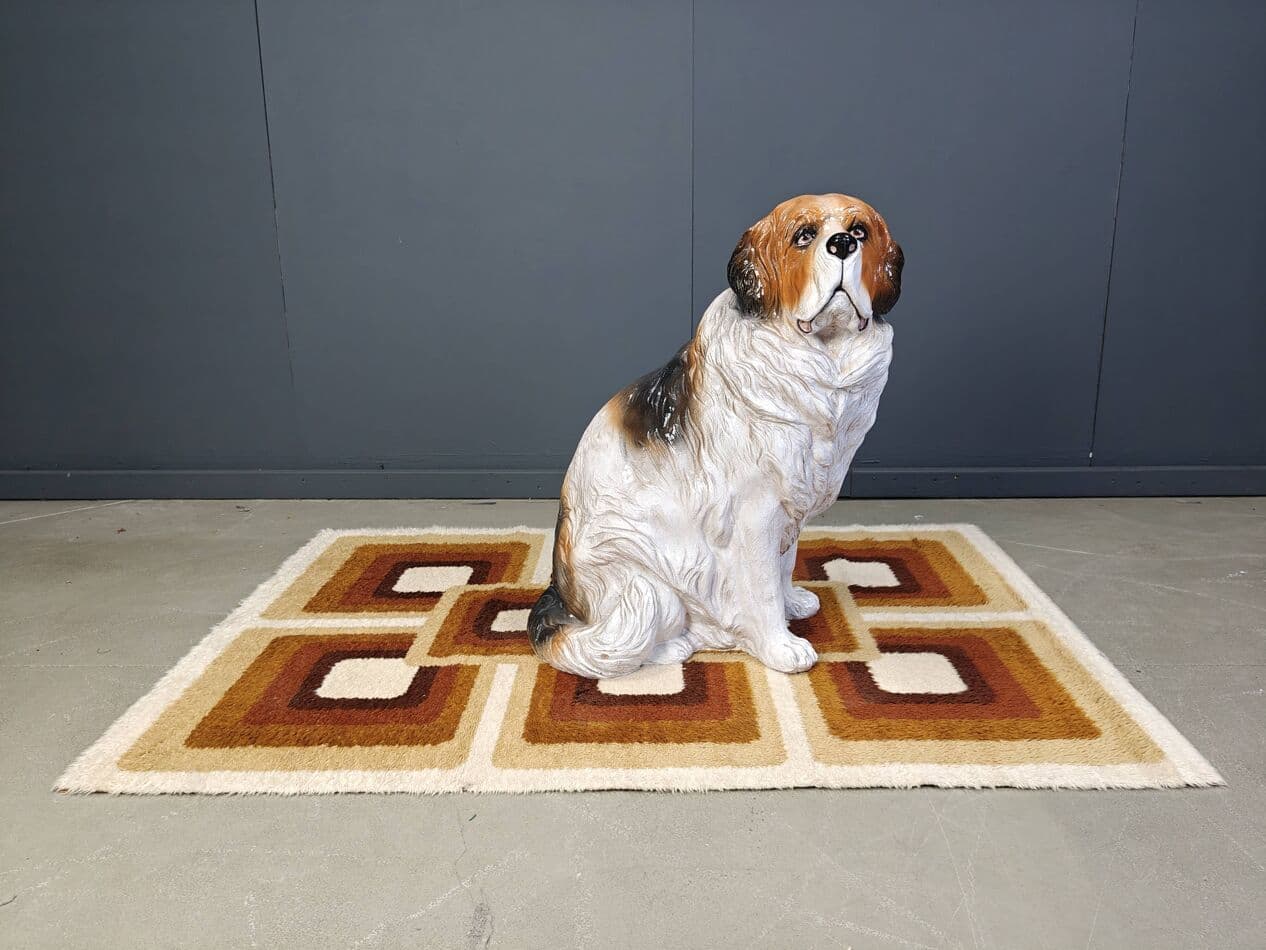 Rzeźba psa bernardyna naturalnej wielkości, multikolor, terakota szkliwiona, Włochy, lata 60. - 269961