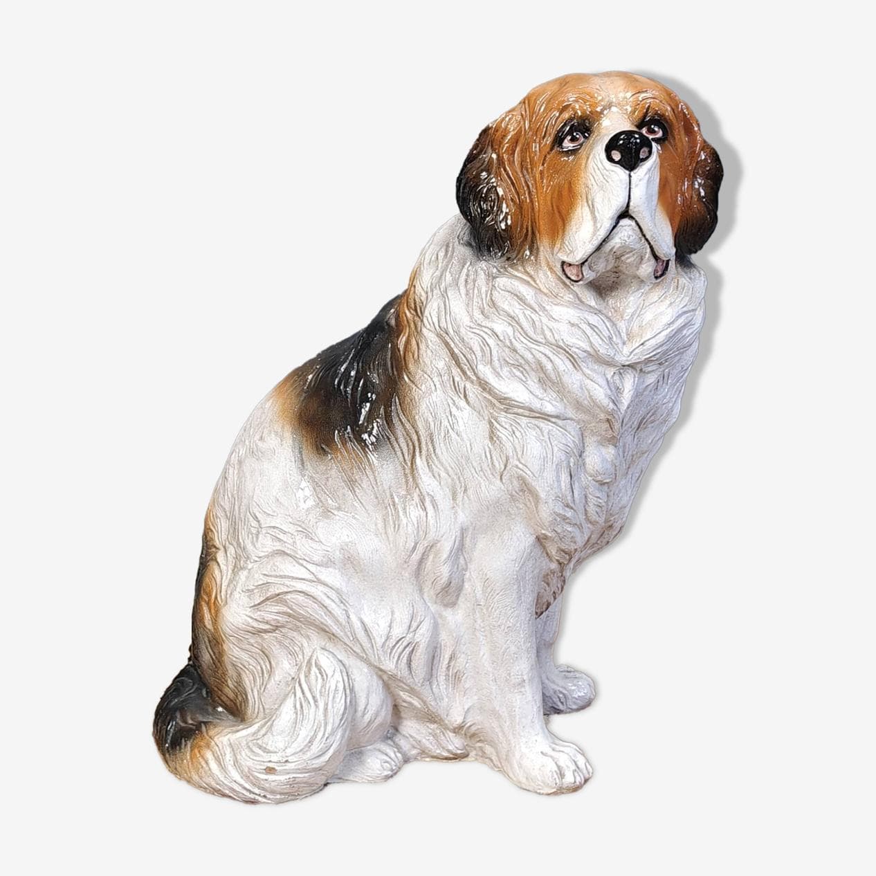 Rzeźba psa bernardyna naturalnej wielkości, multikolor, terakota szkliwiona, Włochy, lata 60. - 269969