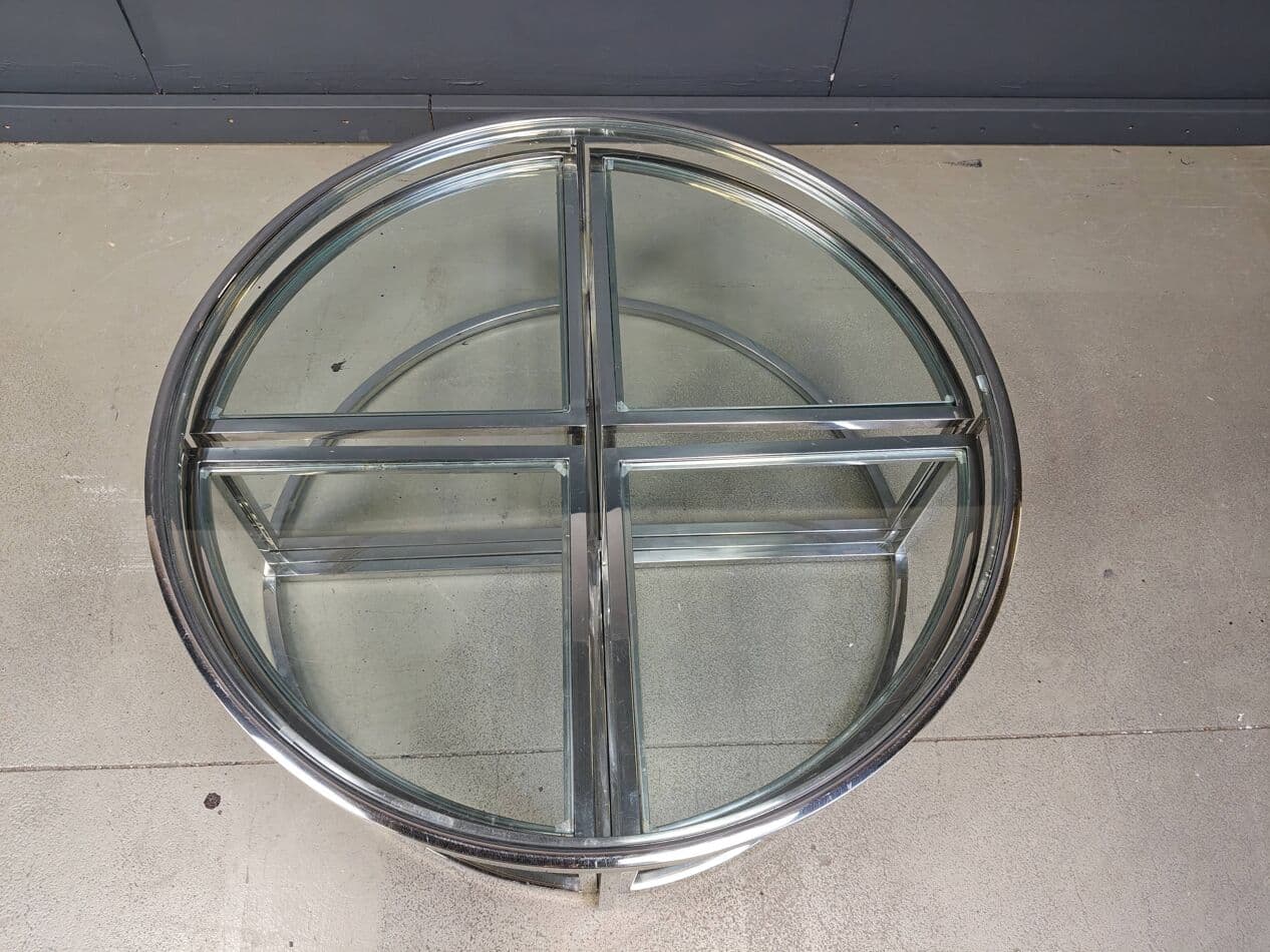 Coffee Table Set, round, silver chrome, clear glass, France, 1970s. - 269903
