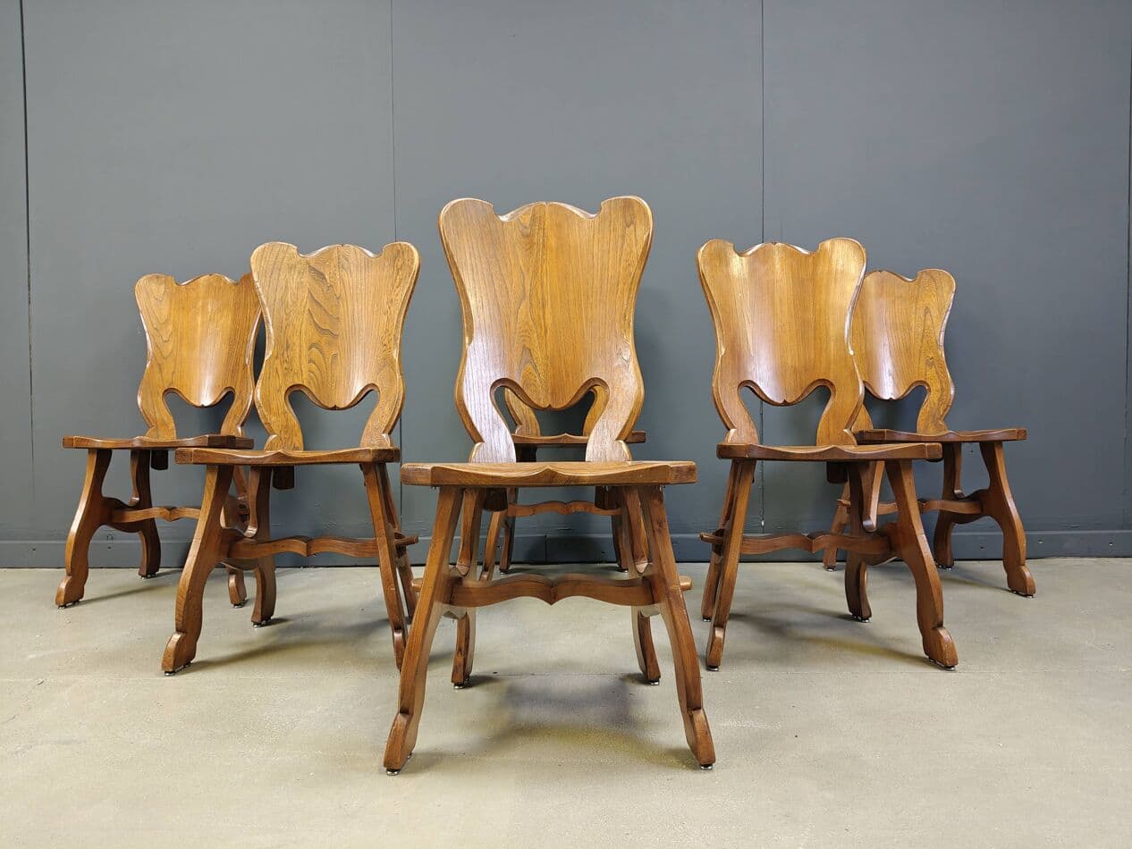 Set of Six Dining Chairs, brown oak, Netherlands, 1960s. - 269889
