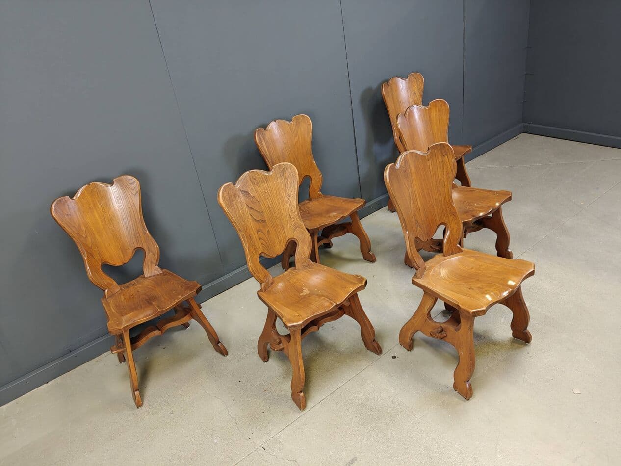 Set of Six Dining Chairs, brown oak, Netherlands, 1960s. - 269888