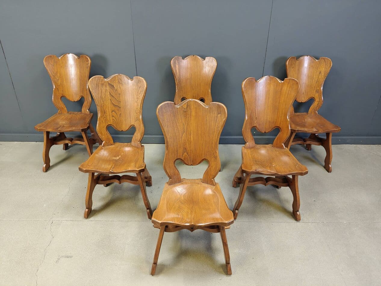 Set of Six Dining Chairs, brown oak, Netherlands, 1960s. - 269881