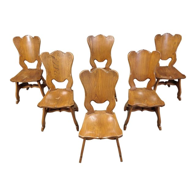 Set of Six Dining Chairs, brown oak, Netherlands, 1960s. - DIMENSION