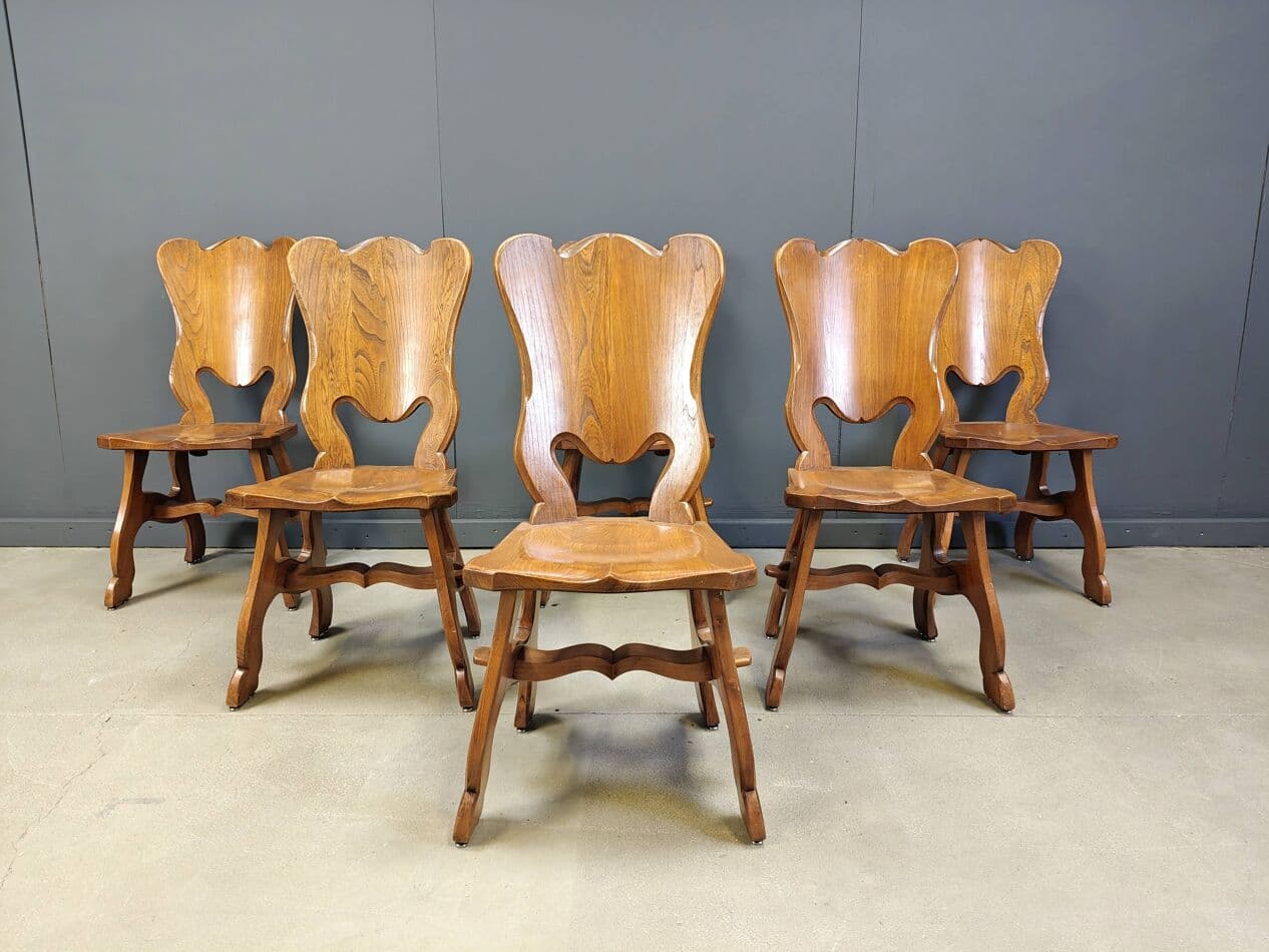 Set of Six Dining Chairs, brown oak, Netherlands, 1960s. - 269890