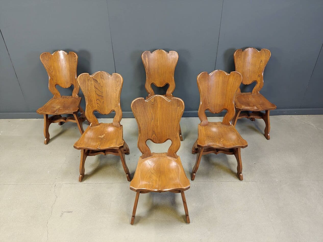 Set of Six Dining Chairs, brown oak, Netherlands, 1960s. - 269880