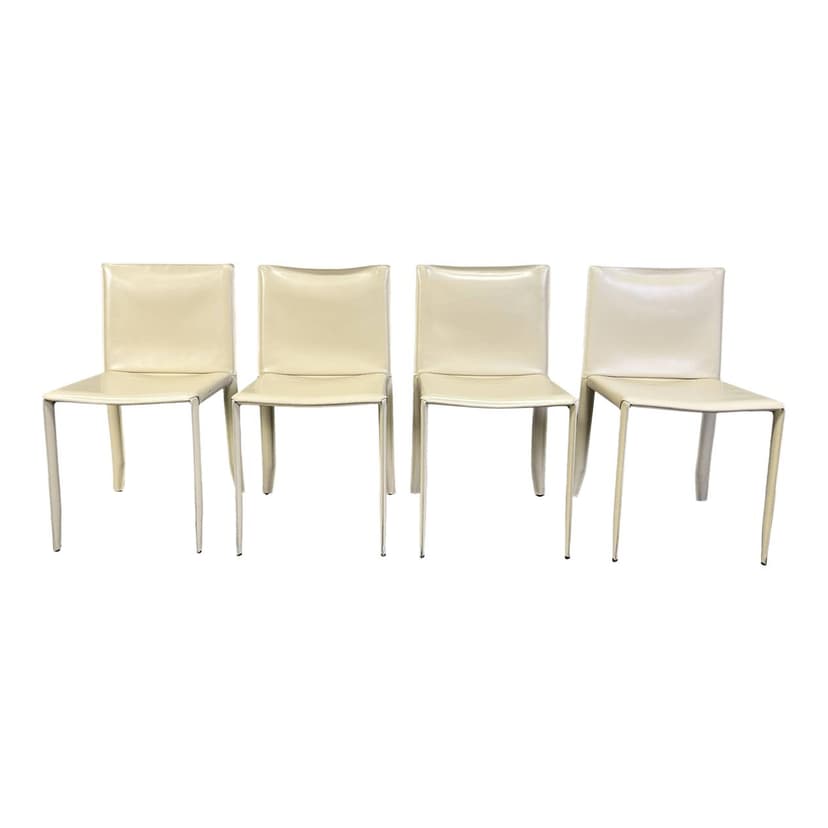Set of Four Dining Chairs, beige leather, Italy, 1980s.