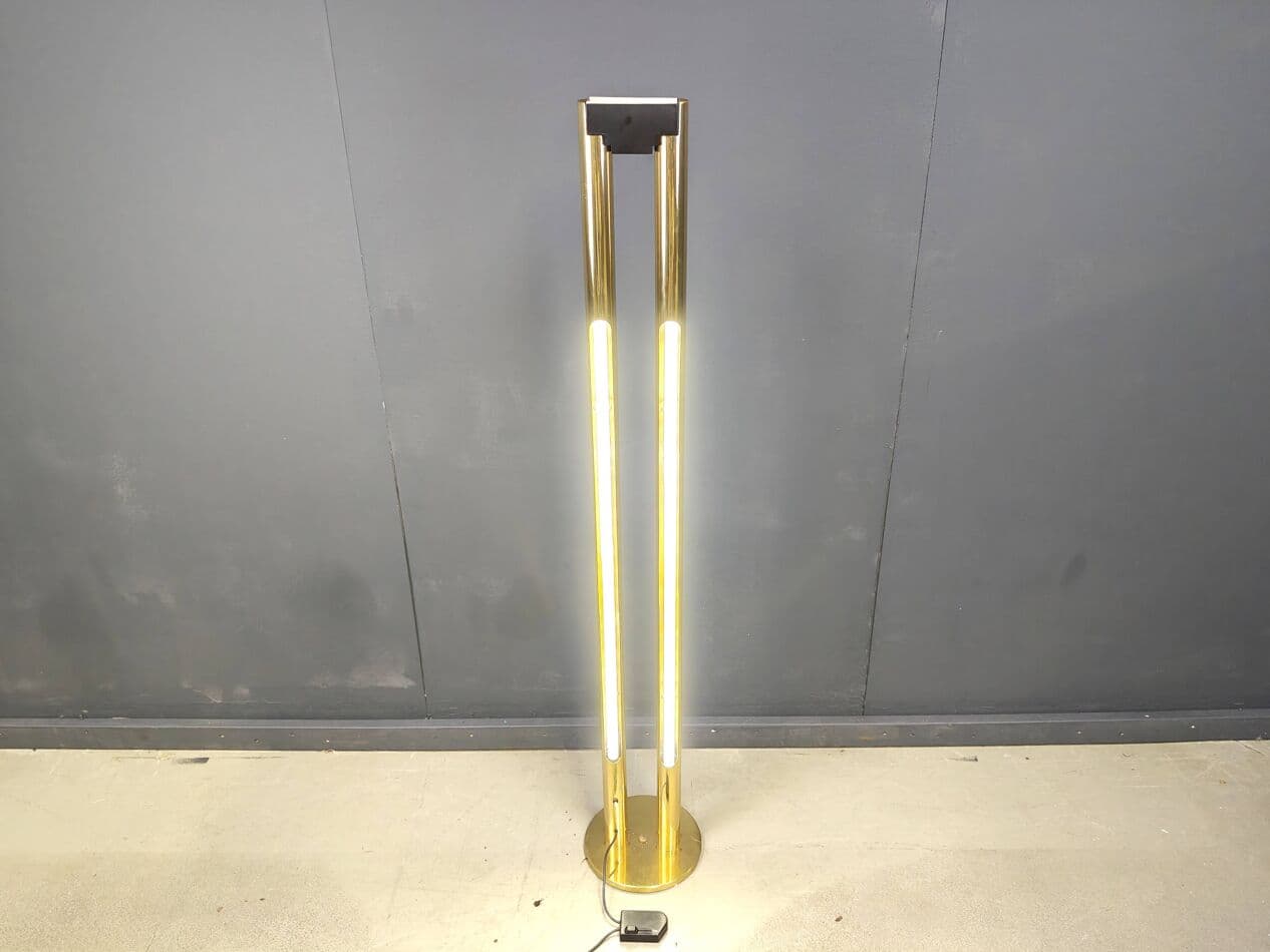 Lampa podłogowa, złoty, mosiądz, Włochy, lata 80. - 269842