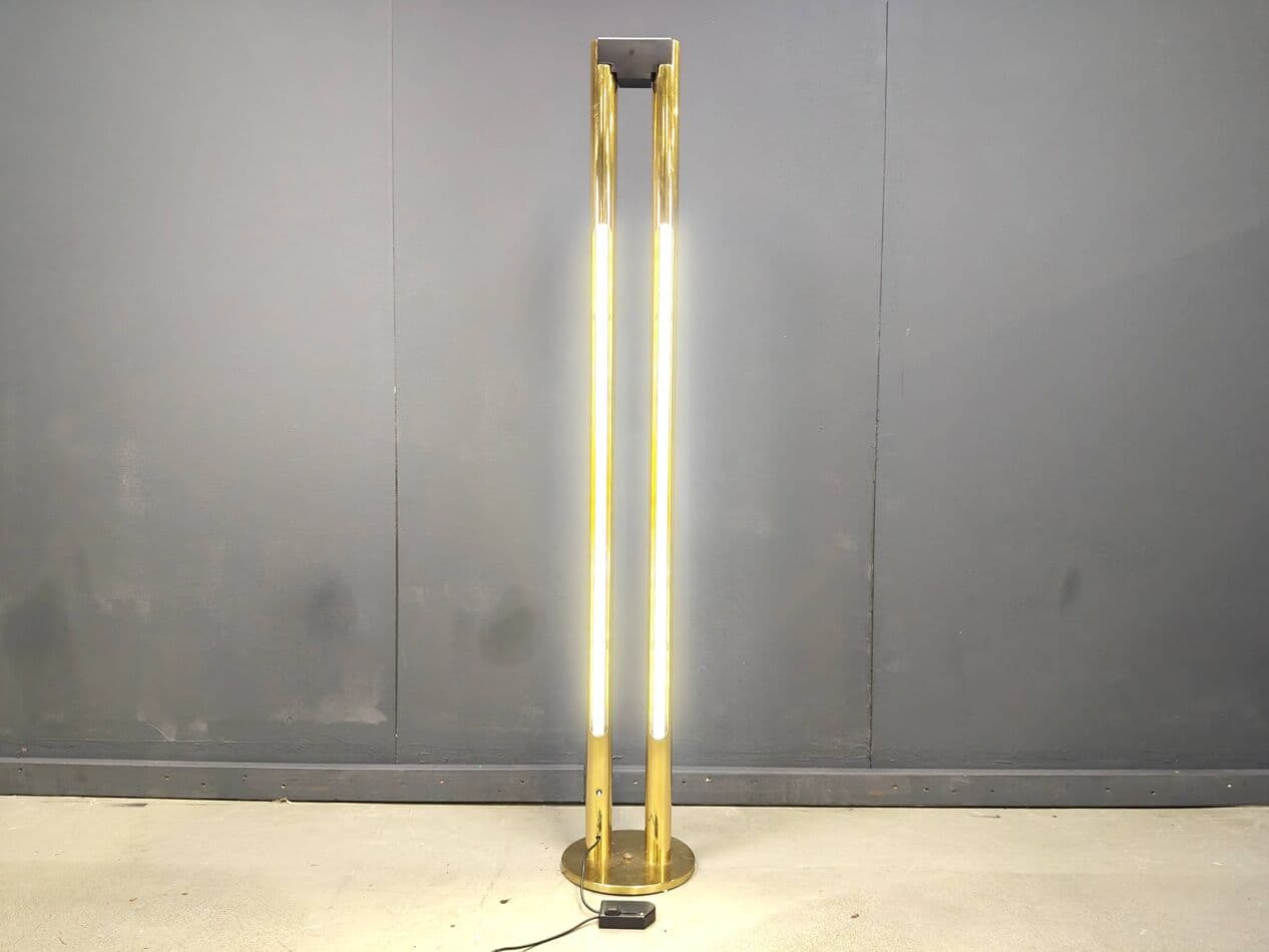 Lampa podłogowa, złoty, mosiądz, Włochy, lata 80. - 269840