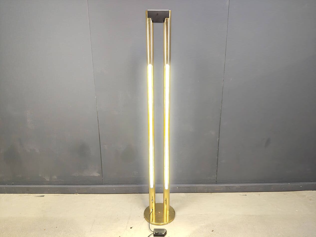 Lampa podłogowa, złoty, mosiądz, Włochy, lata 80. - 269841