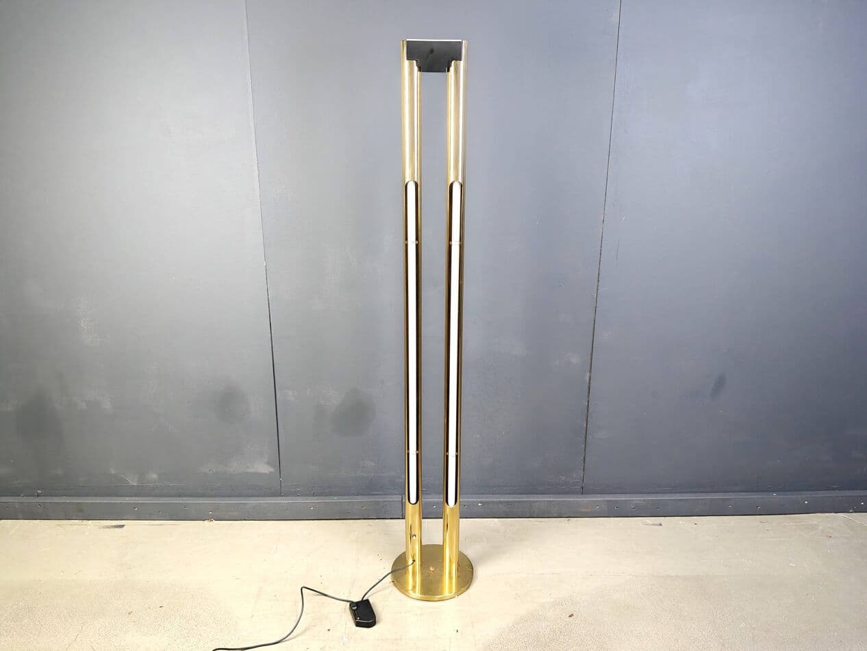 Lampa podłogowa, złoty, mosiądz, Włochy, lata 80. - 269835