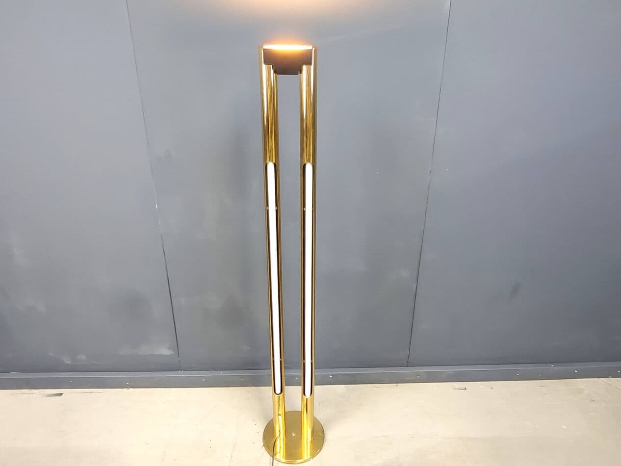 Lampa podłogowa, złoty, mosiądz, Włochy, lata 80. - 269839