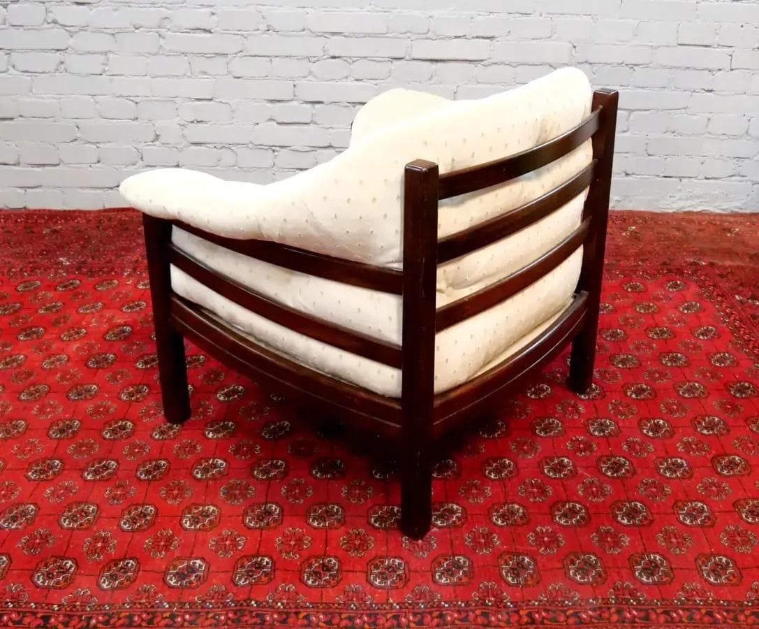 Armchair, dark brown rosewood, beige plush, by A. Norell, Vatne Møbler, Norway, 1960s - 19448