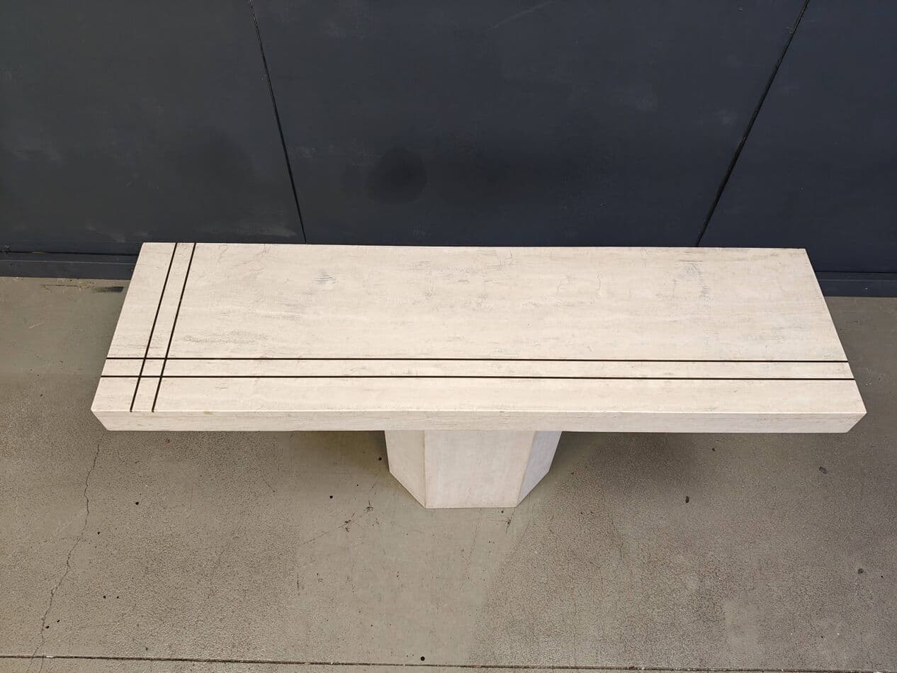 Konsola, beżowy trawertyn, mosiądz, Francja, lata 70. - 269790