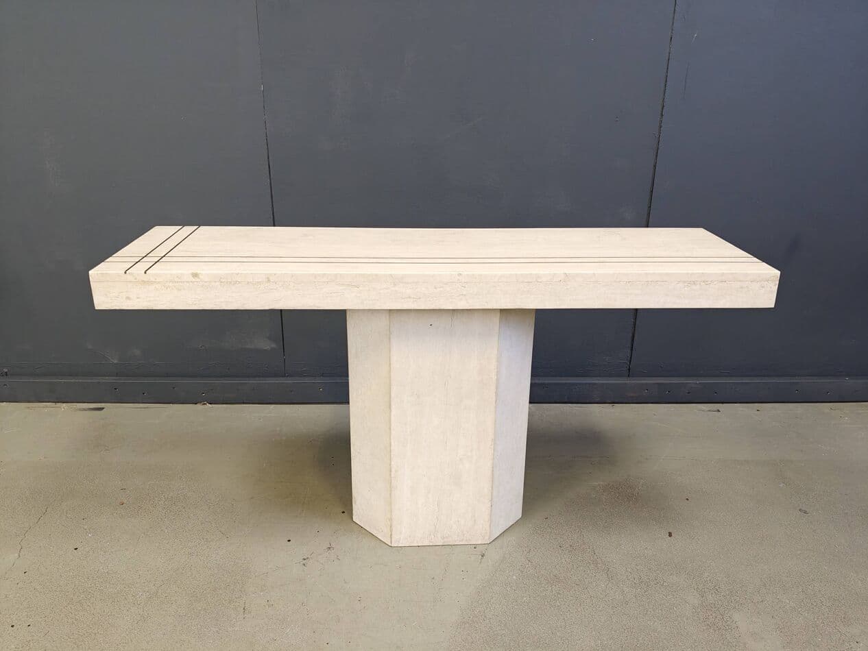 Konsola, beżowy trawertyn, mosiądz, Francja, lata 70. - 269798