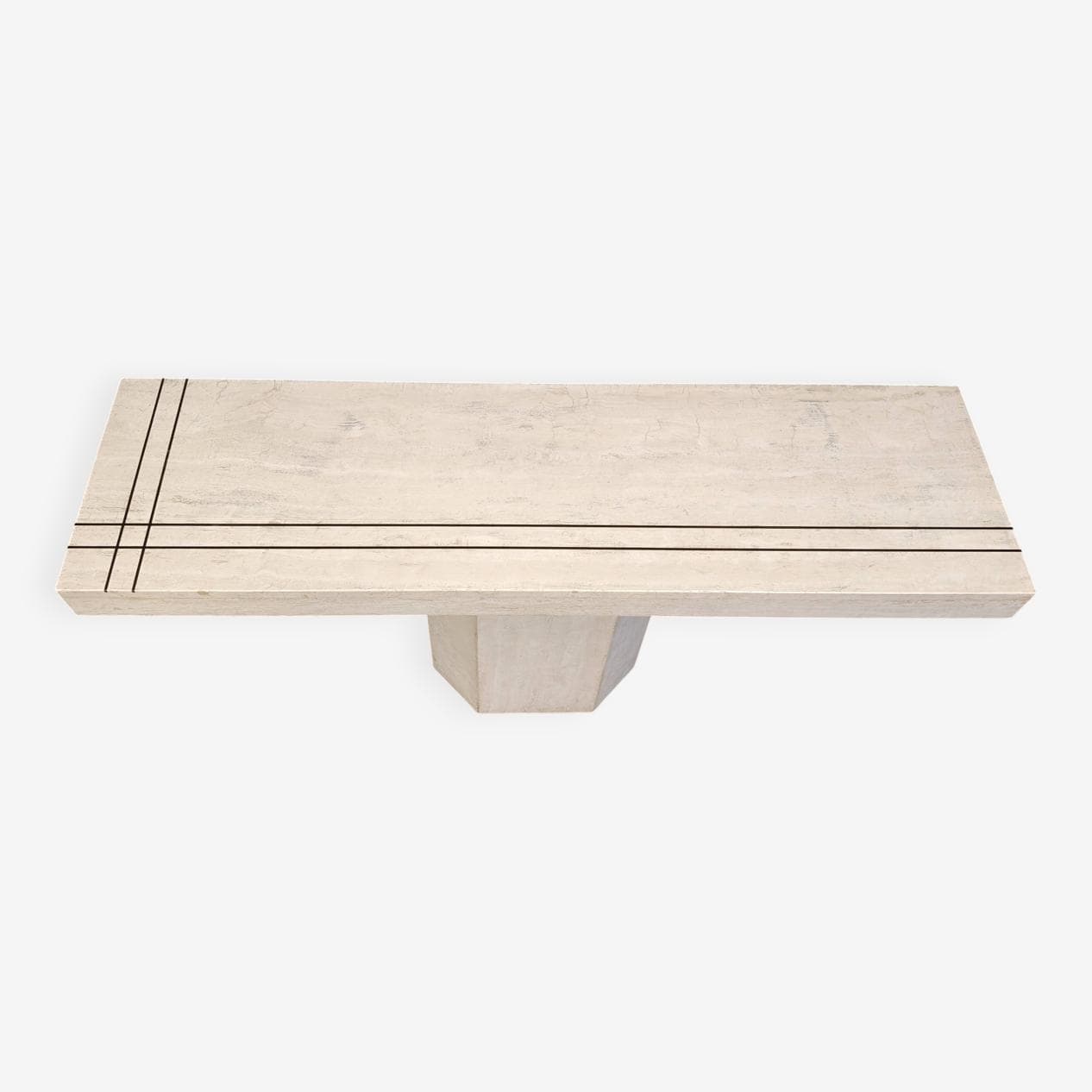 Konsola, beżowy trawertyn, mosiądz, Francja, lata 70. - 269791