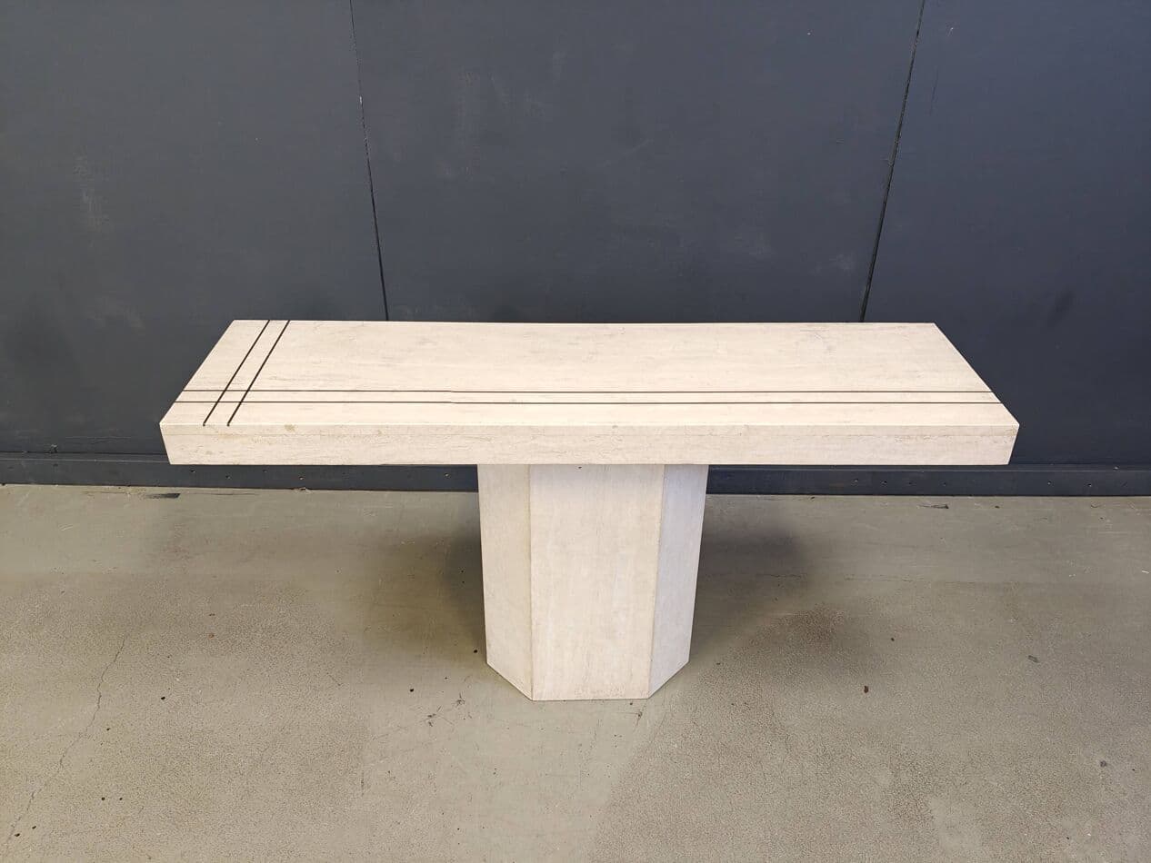 Konsola, beżowy trawertyn, mosiądz, Francja, lata 70. - 269799