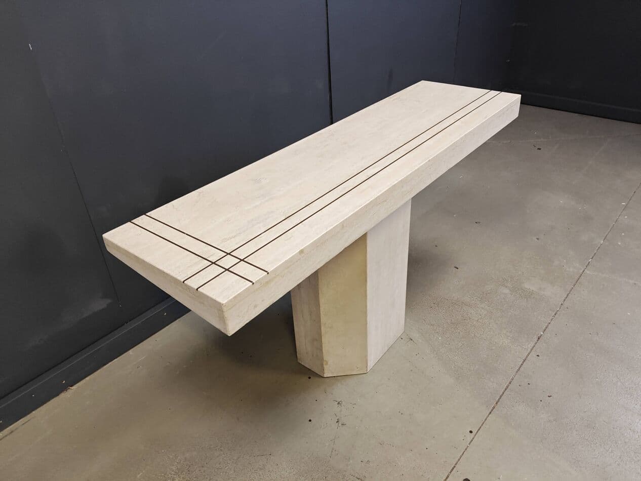 Konsola, beżowy trawertyn, mosiądz, Francja, lata 70. - 269793