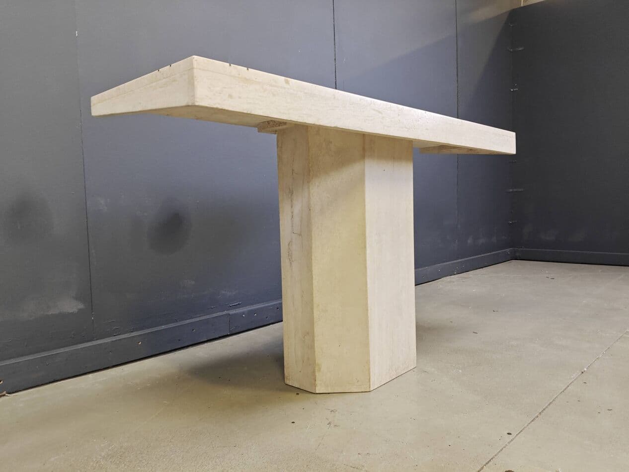 Konsola, beżowy trawertyn, mosiądz, Francja, lata 70. - 269792