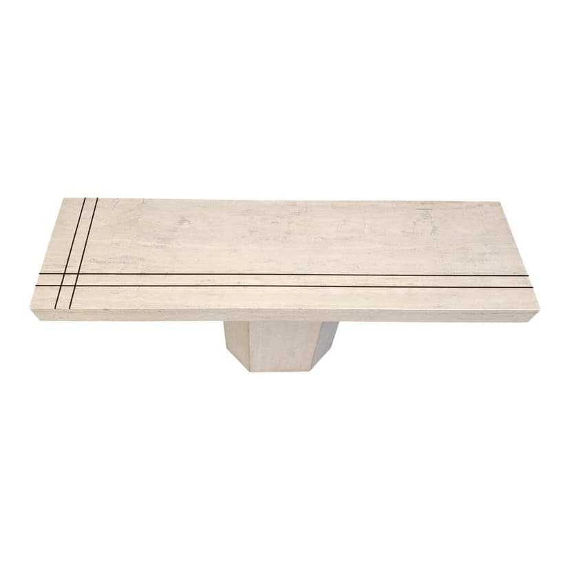 Konsola, beżowy trawertyn, mosiądz, Francja, lata 70.