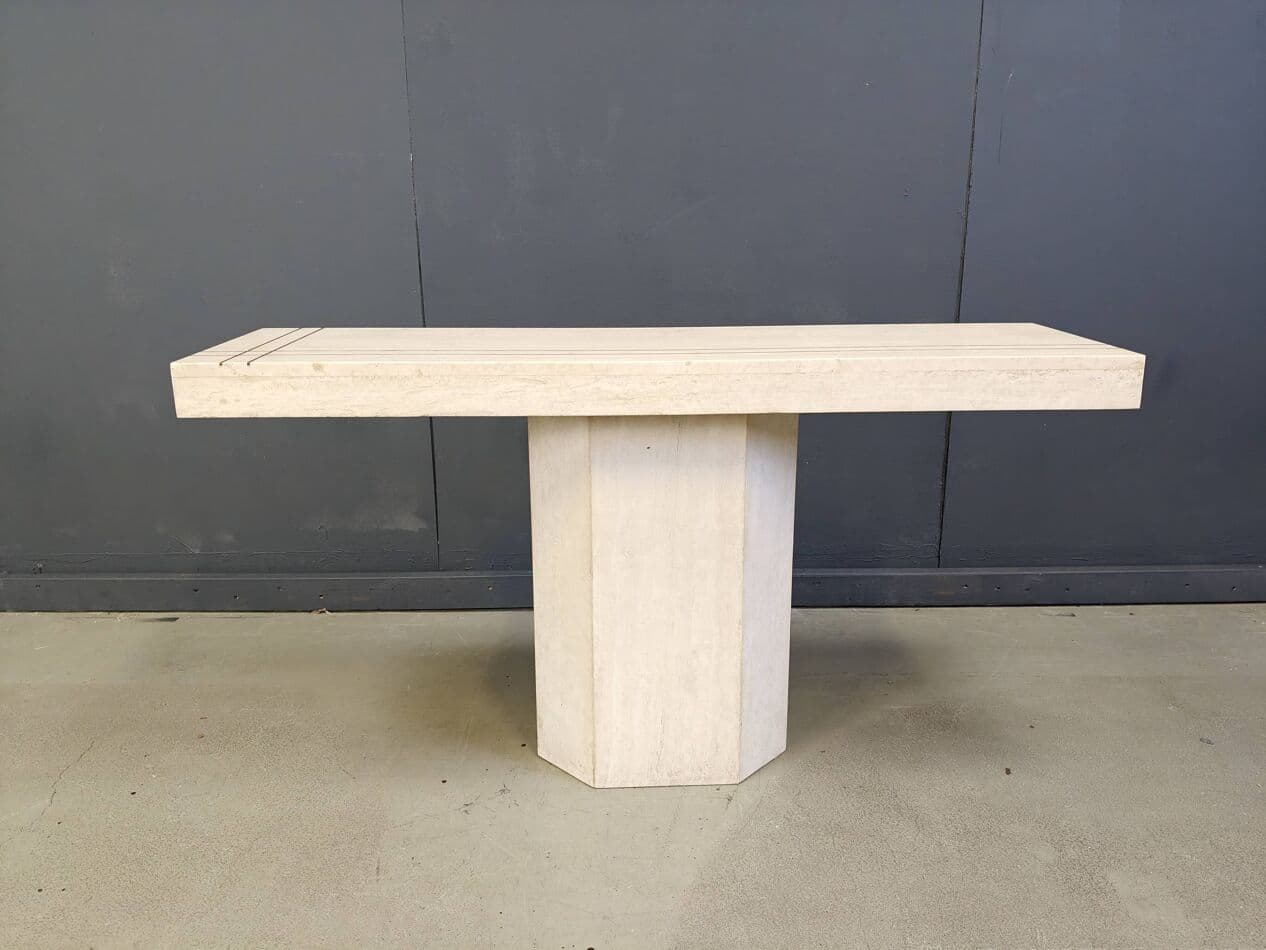 Konsola, beżowy trawertyn, mosiądz, Francja, lata 70. - 269797