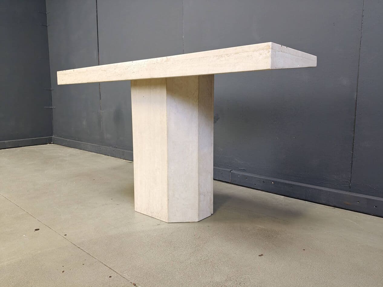 Konsola, beżowy trawertyn, mosiądz, Francja, lata 70. - 269794