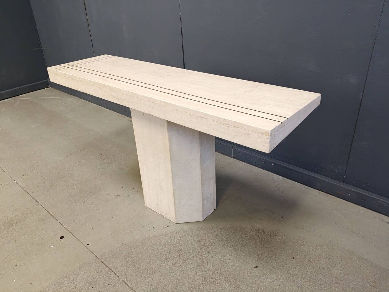 Konsola, beżowy trawertyn, mosiądz, Francja, lata 70. - 269795