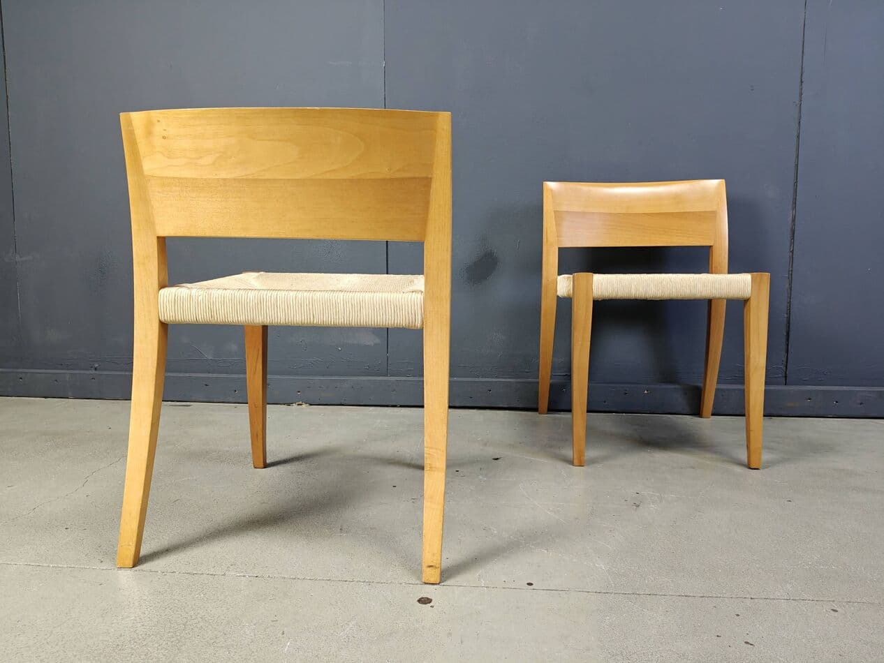 Set of eight chairs Ticino, brown wood, beige paper cord, by B. Reichlin, Italy, 1980s. - 269722