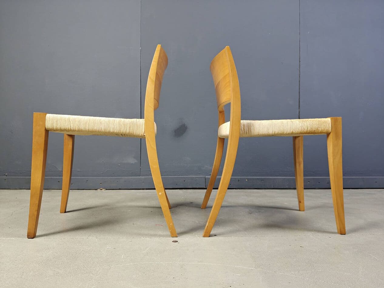 Set of eight chairs Ticino, brown wood, beige paper cord, by B. Reichlin, Italy, 1980s. - 269719