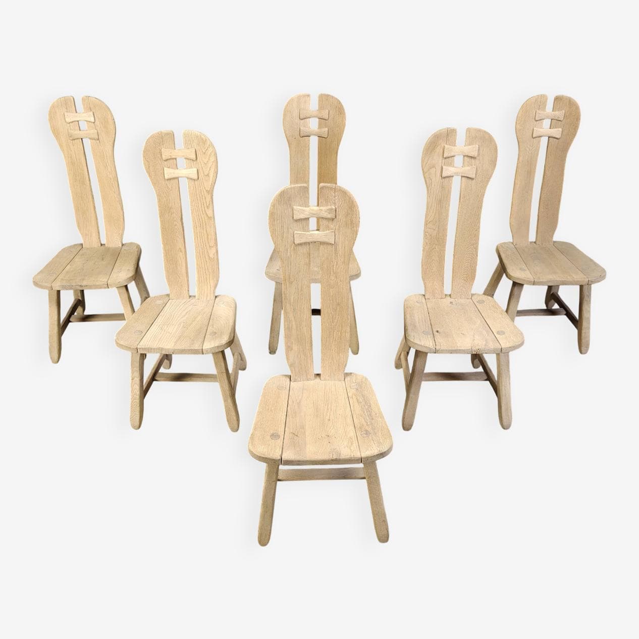 Set of Six Dining Chairs, brown oak, Belgium, 1960s. - 269704