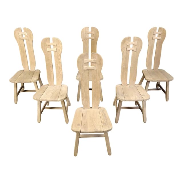 Set of Six Dining Chairs, brown oak, Belgium, 1960s. - DIMENSION