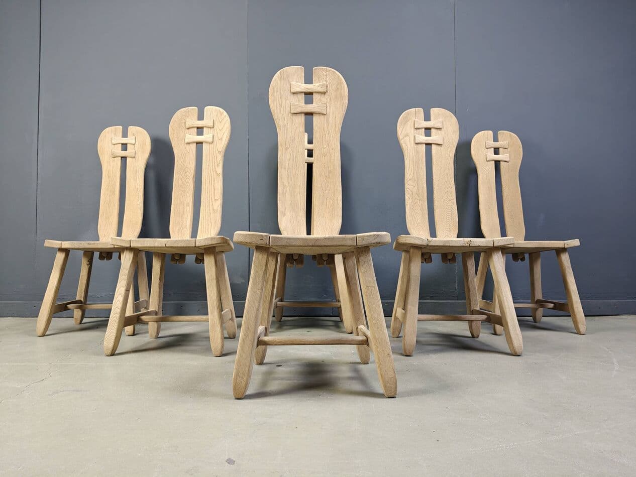 Set of Six Dining Chairs, brown oak, Belgium, 1960s. - 269711