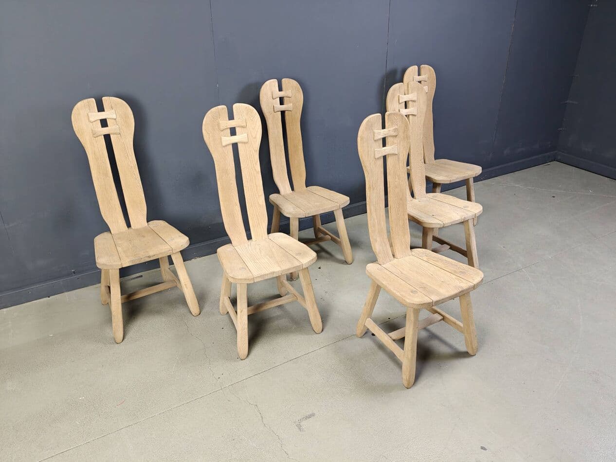 Set of Six Dining Chairs, brown oak, Belgium, 1960s. - 269710