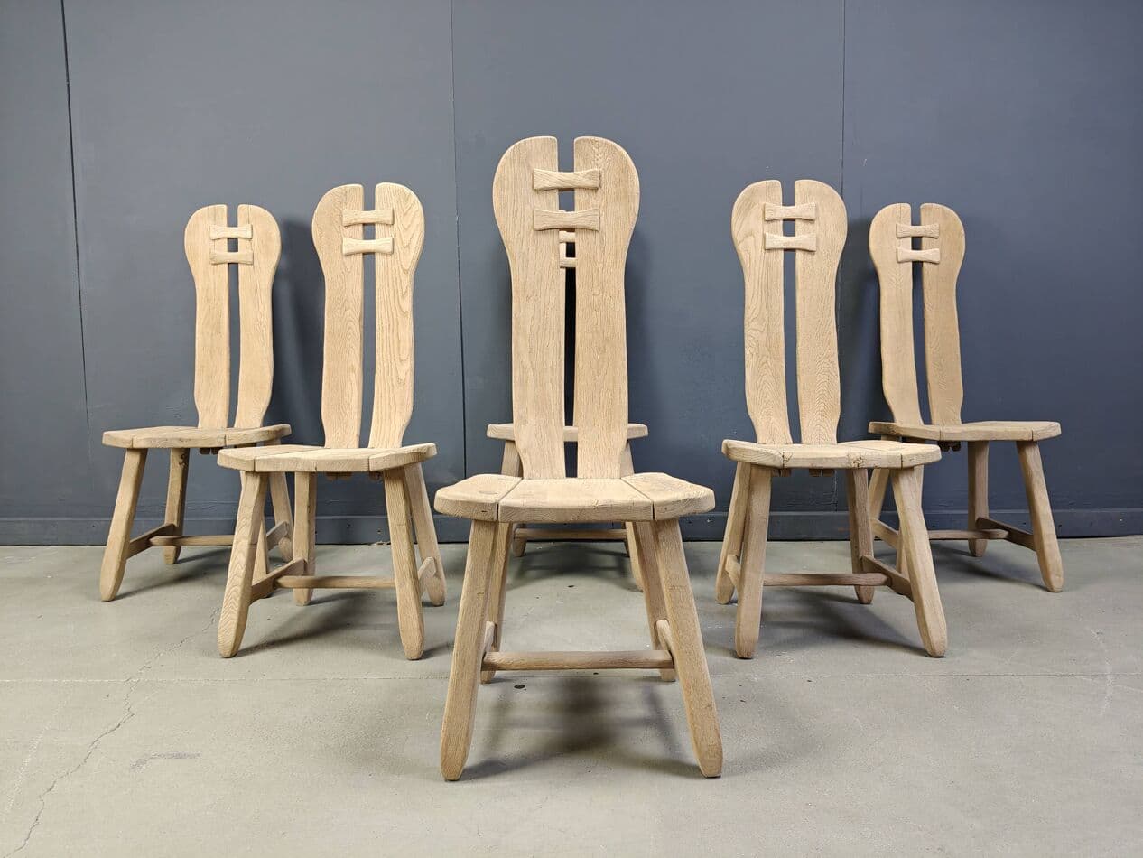 Set of Six Dining Chairs, brown oak, Belgium, 1960s. - 269712
