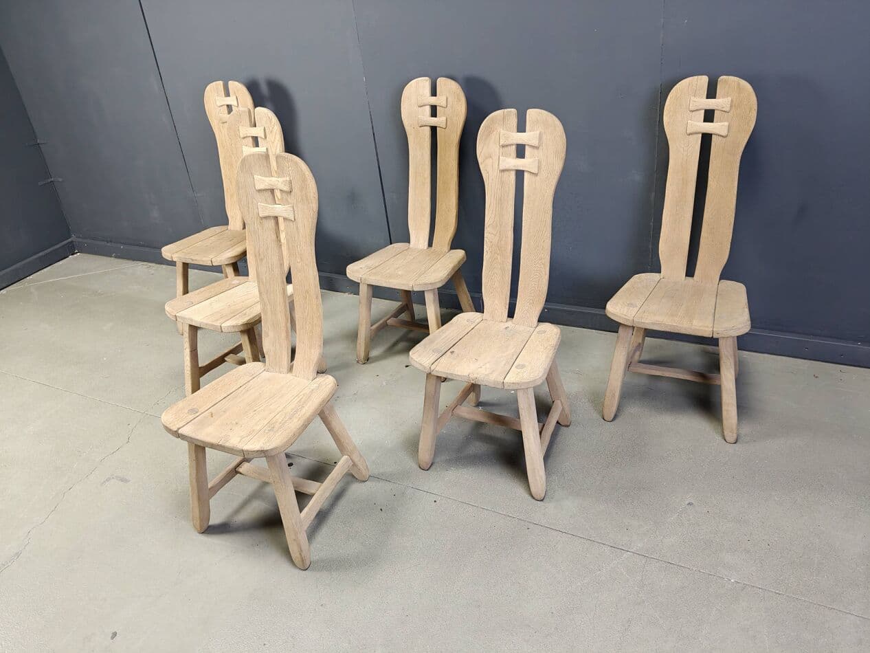 Set of Six Dining Chairs, brown oak, Belgium, 1960s. - 269709