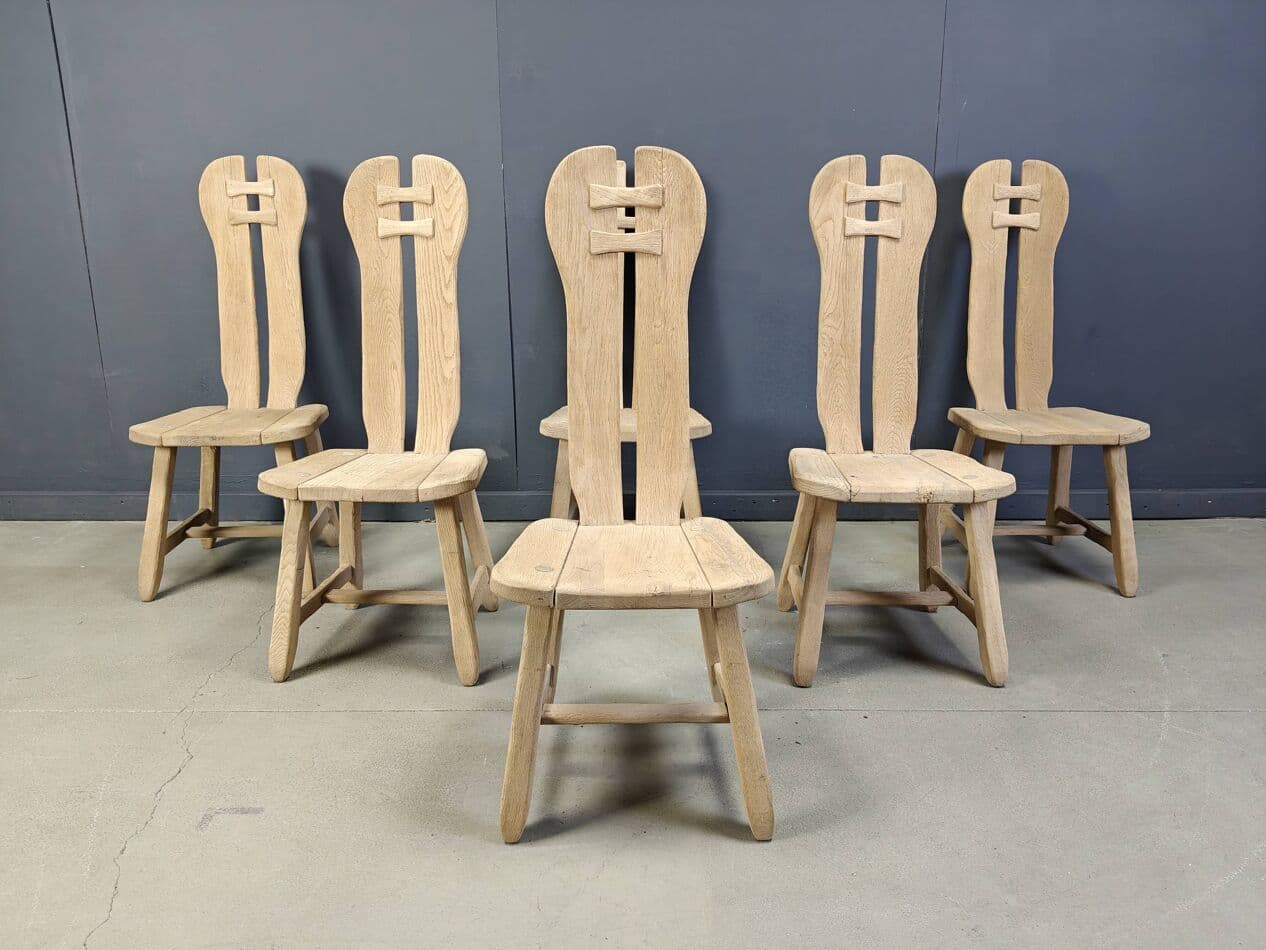 Set of Six Dining Chairs, brown oak, Belgium, 1960s. - 269702