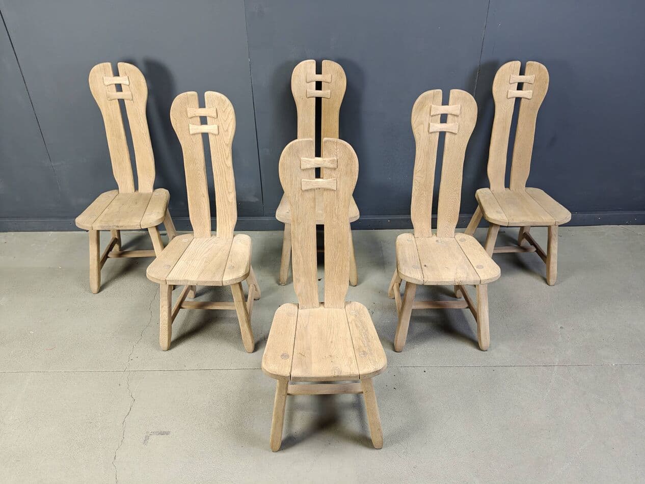 Set of Six Dining Chairs, brown oak, Belgium, 1960s. - 269703