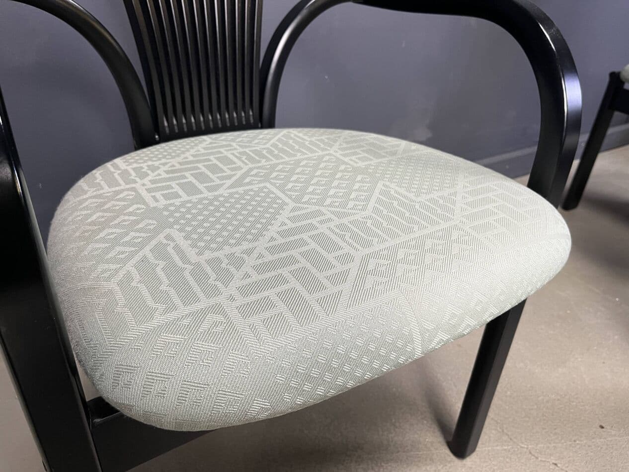 Set of Six Totem Chairs, black wood, mint fabric, Westnofa, Norway, 1980s. - 269694