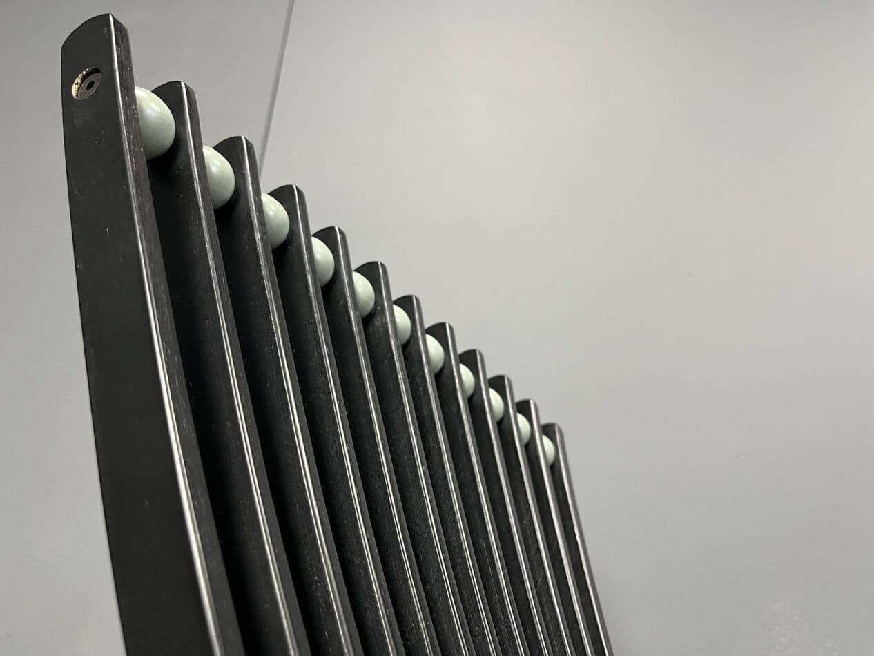 Set of Six Totem Chairs, black wood, mint fabric, Westnofa, Norway, 1980s. - 269693