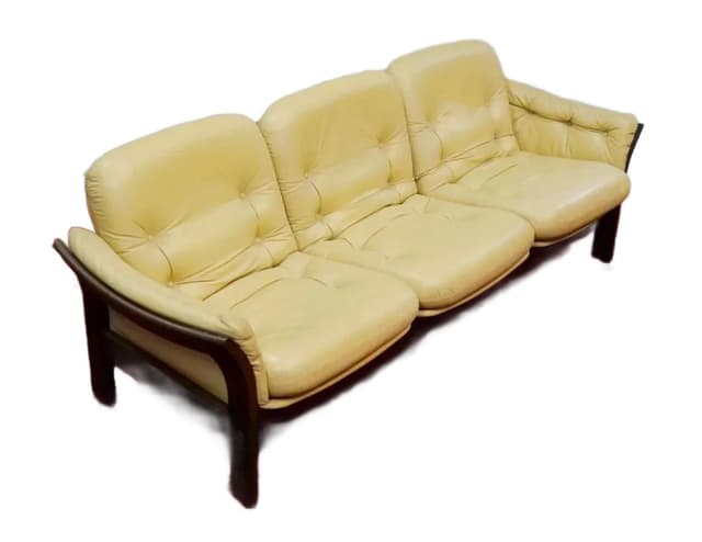 Sofa trzyosobowa, skóra ivory white, drewno, proj. G. Thams, Dania, lata 70. - WYMIARY