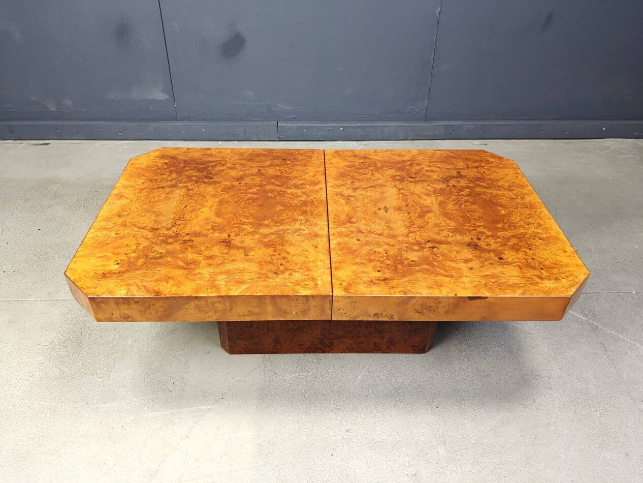 Coffee Table Hollywood Regency, brown burl wood, France, 1970s - 269660