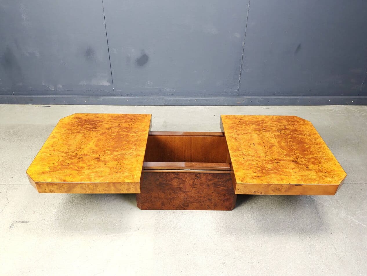 Coffee Table Hollywood Regency, brown burl wood, France, 1970s - 269654